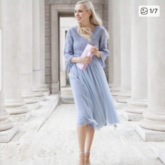 Anthropologie Dresses & Skirts - Anthropologie Maeve Sky Blue Sweater Tulle Arabesque Midi Dress, Size L, Ballet